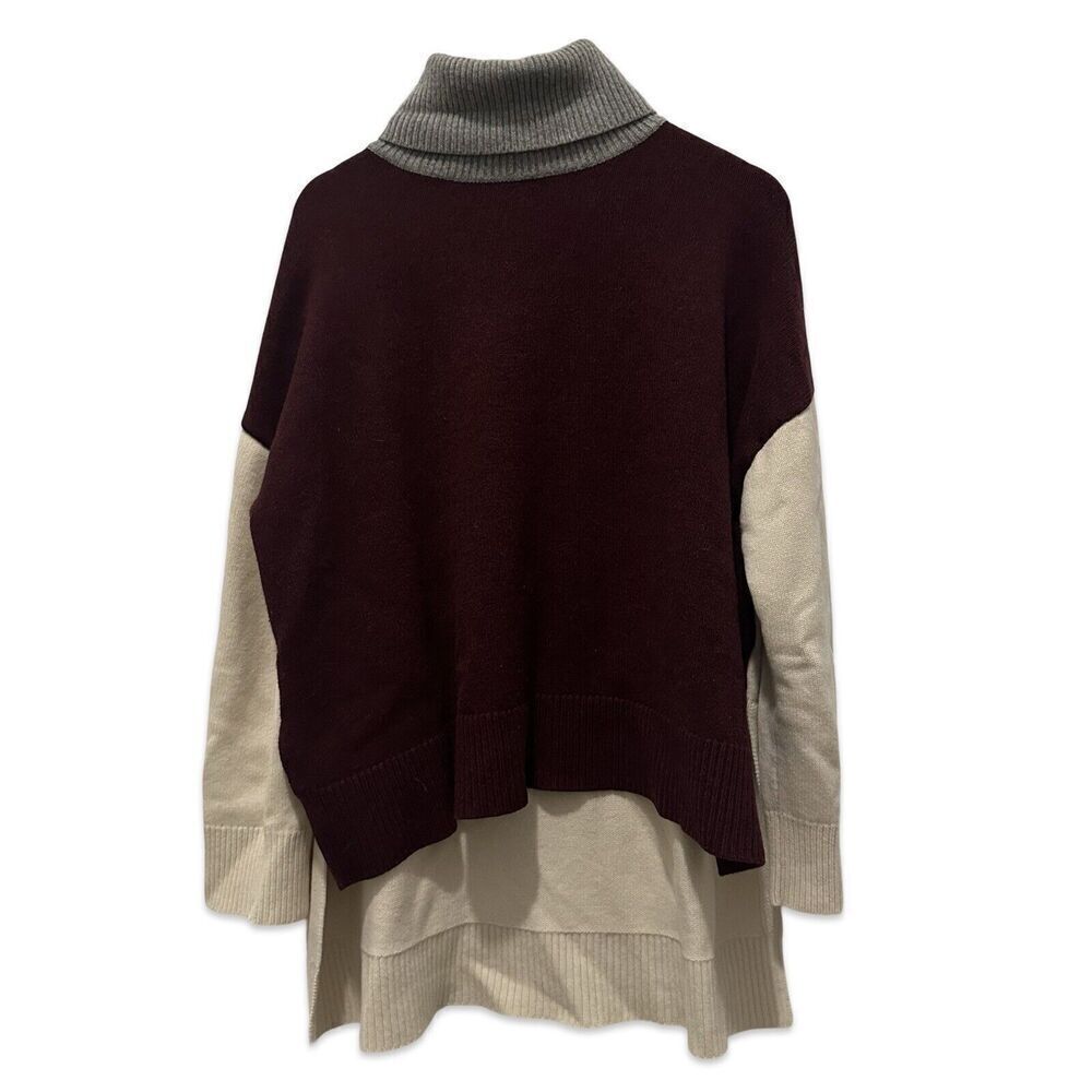 Co White and Maroon Oversized Chunky Turtleneck Sweater size L MSRP $875